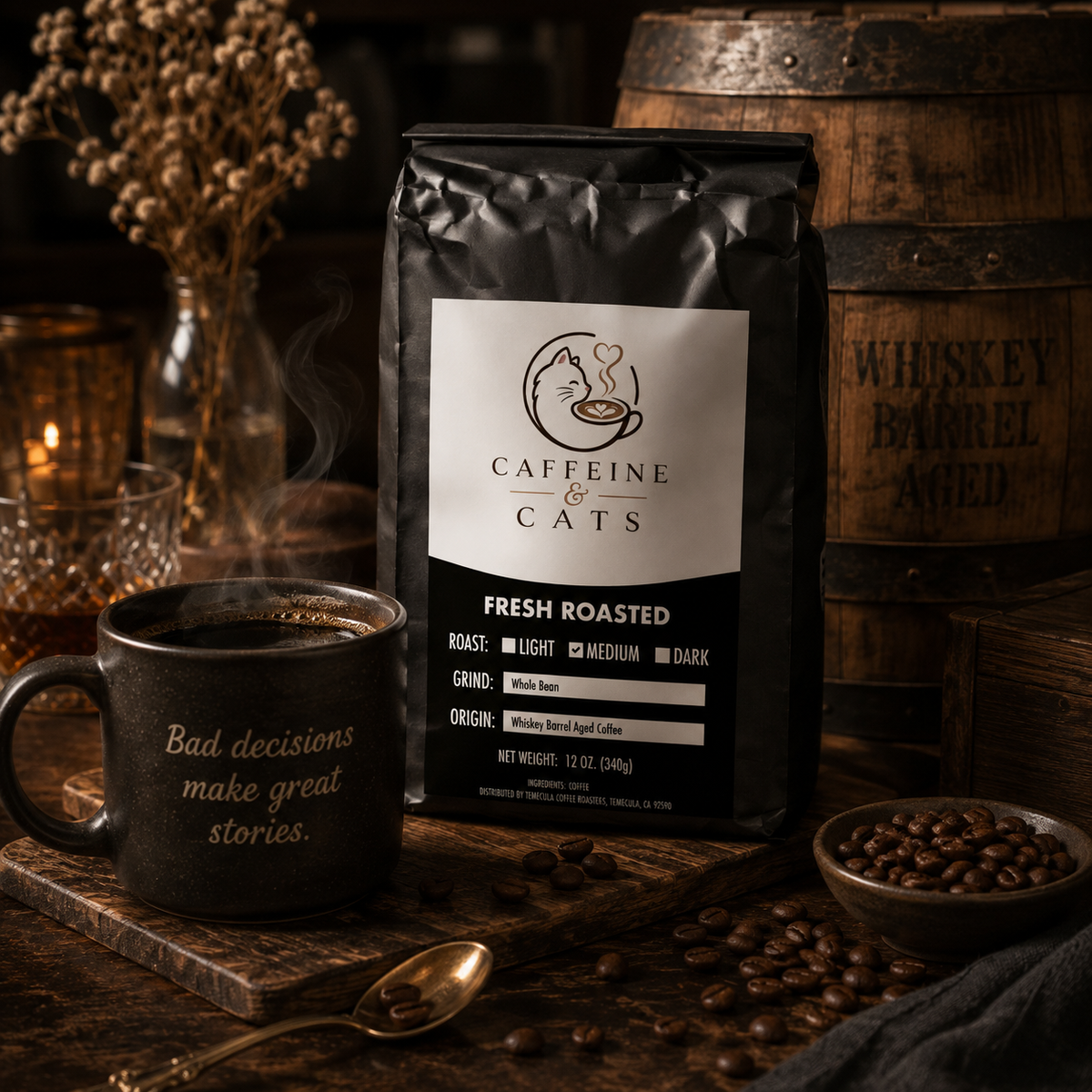 Bad Decisions & Bourbon — Whiskey Barrel Aged Coffee